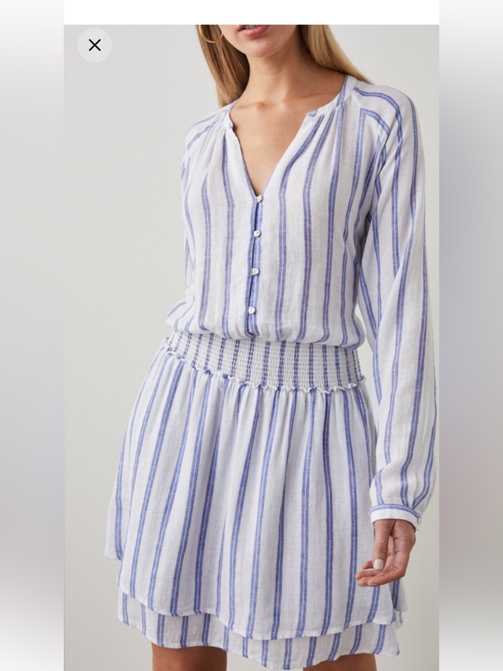 Rails Blue and White Striped Long-Sleeve Tiered Dress M